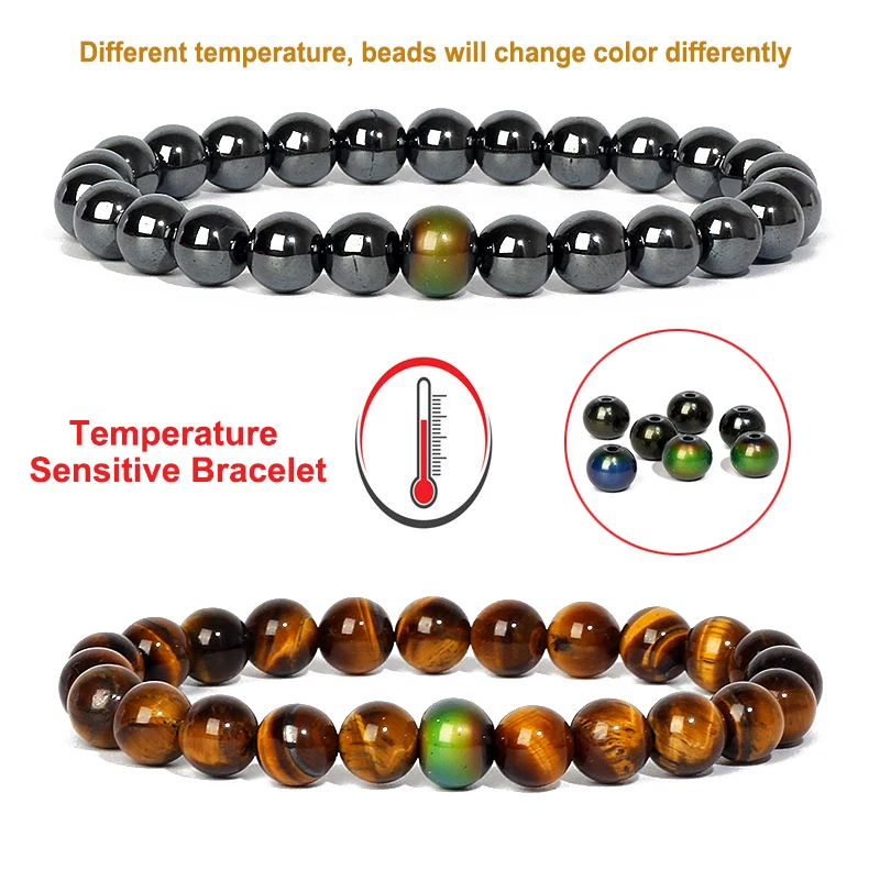 

Hematite Temperature Sensing Bracelets Women Natural Stone Beads Changing Color Bracelet Men Mood Emotion Feeling Change Jewelry