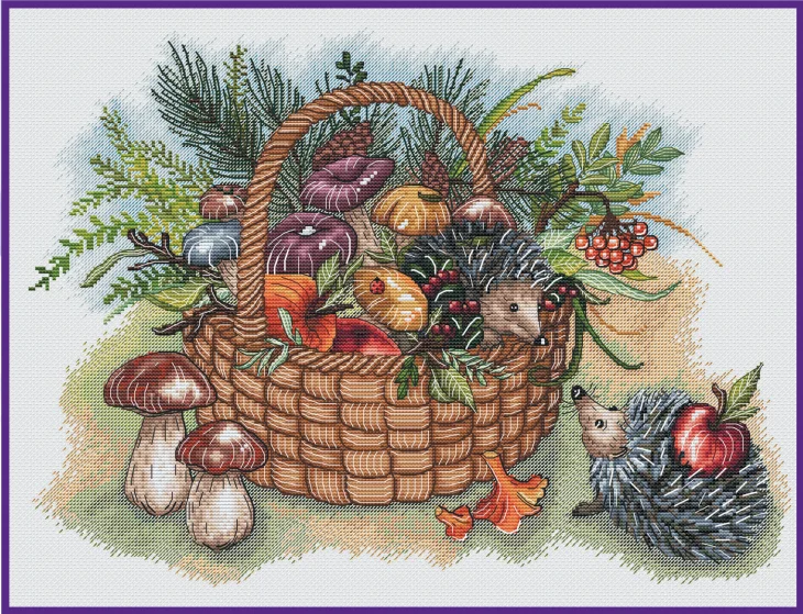 DIY Needle Work Cross Stitch Set Mushrooms and Hedgehogs 50-40 Counted Kit 28ct 14ct 32ct Metallic cotton aida