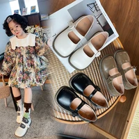 british retro block carved mary jane shoes spring 2022 new pu simple square toe flat girls shallow shoes children fashion pretty