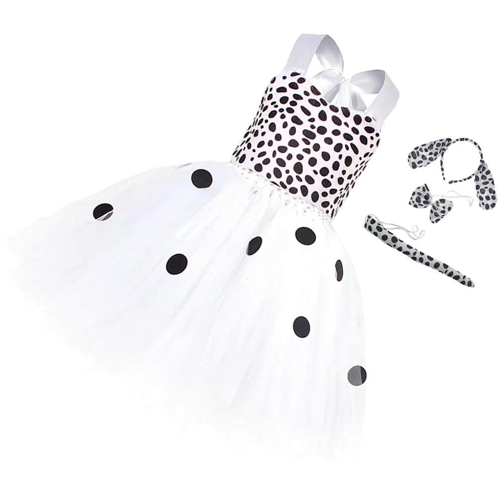 

Платье для девочек с пятнистыми ушками, сетчатая одежда из полиэстера для малышей, красивые платья для косплея собак