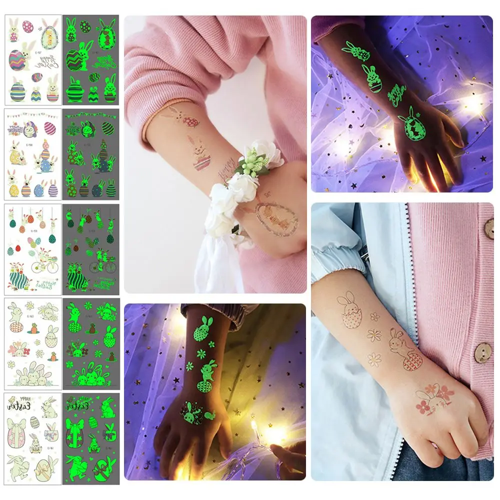 

Egg Easter Children Cartoon Luminous Body Stickers Tattoos Temporary