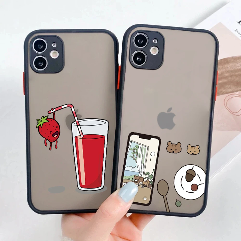 

Cartoon Strawberry Phone Case For iPhone 14 Plus 12 ProMax Cases For iPhone 13 Mini 11 7 8 Plus XR XS Max Hard Back Coque Cover