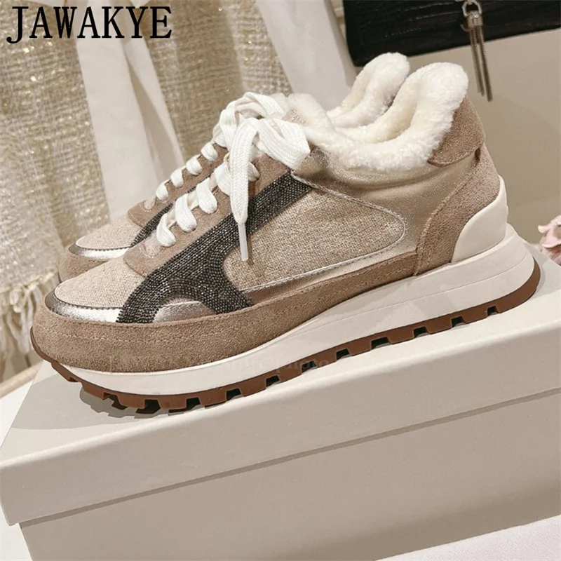 Женские кроссовки с шерстяной подкладкой круглым носком на шнуровке