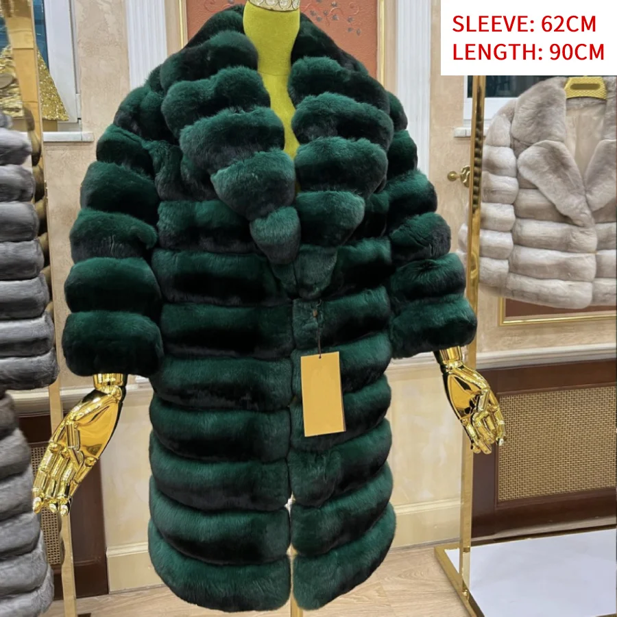 

Женская зимняя куртка с воротником, качественная длинная шуба из Шиншиллы, женский роскошный Теплый костюм из натурального меха кролика рекс