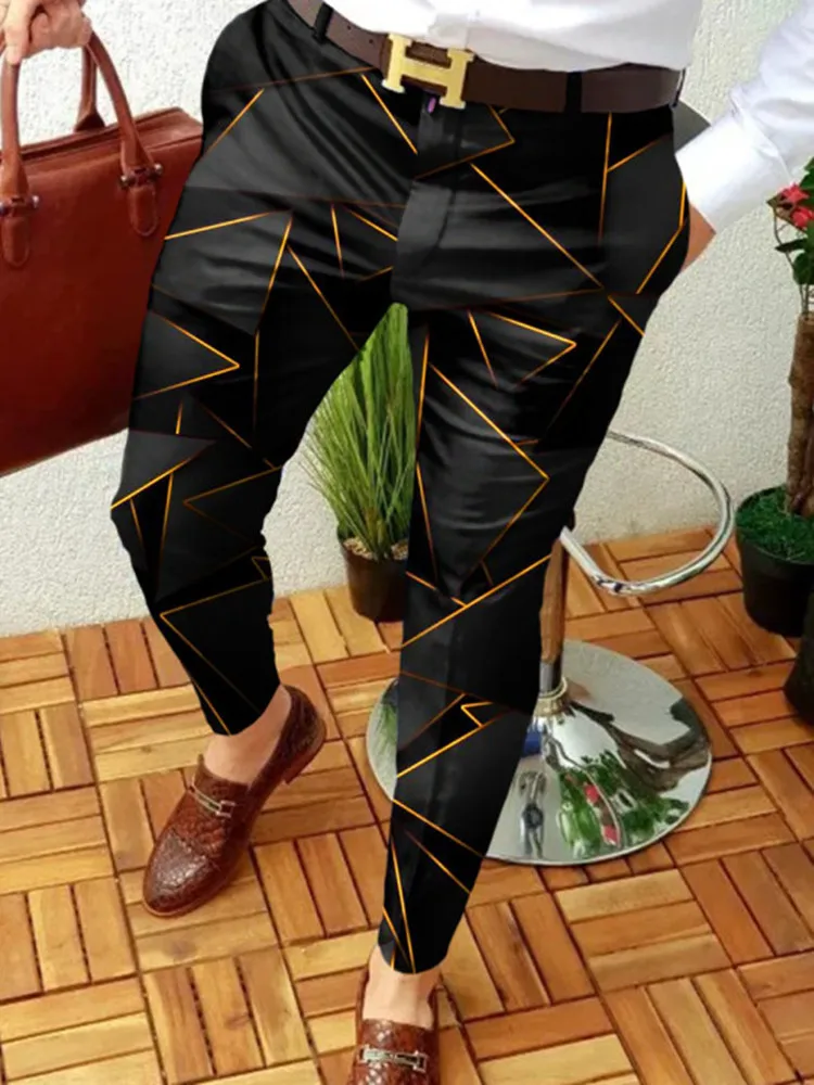 

2022 Geometry printing Suit Pants Spring Men's Fashion Casual Slim Business Pants Men's Work Pants Classic Large S-3XL