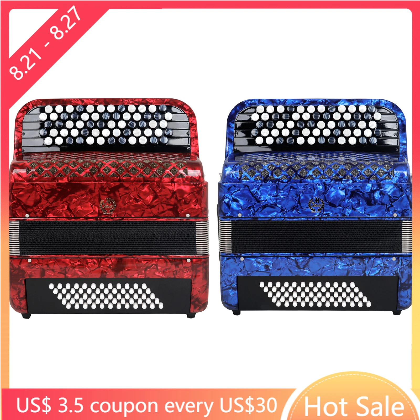 M MBAT 62 Keys 60 Bass Accordion Professional Accordion With Storage Bag Keyboard Instruments Accordion For Teaching/Performance