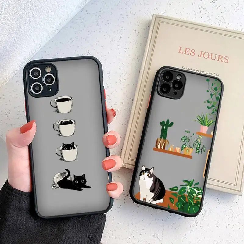 

cute cat painting girl Cartoon Phone Case matte transparent For iphone 7 8 11 12 13 plus mini x xs xr pro max cover