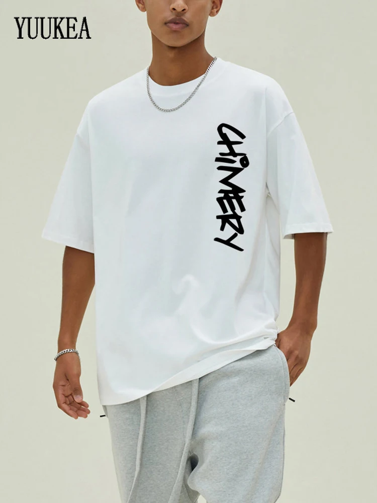 

YUUKEA Simple Letter Printing Tees for Men Summer Casual O-neck Short Sleeve Base T Shirt Men Loose Fashion High Streetwear Tops