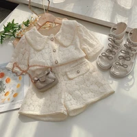 infant baby girls outfit set summer 2022 new small fragrance short sleeved shorts suit childrens two piece set