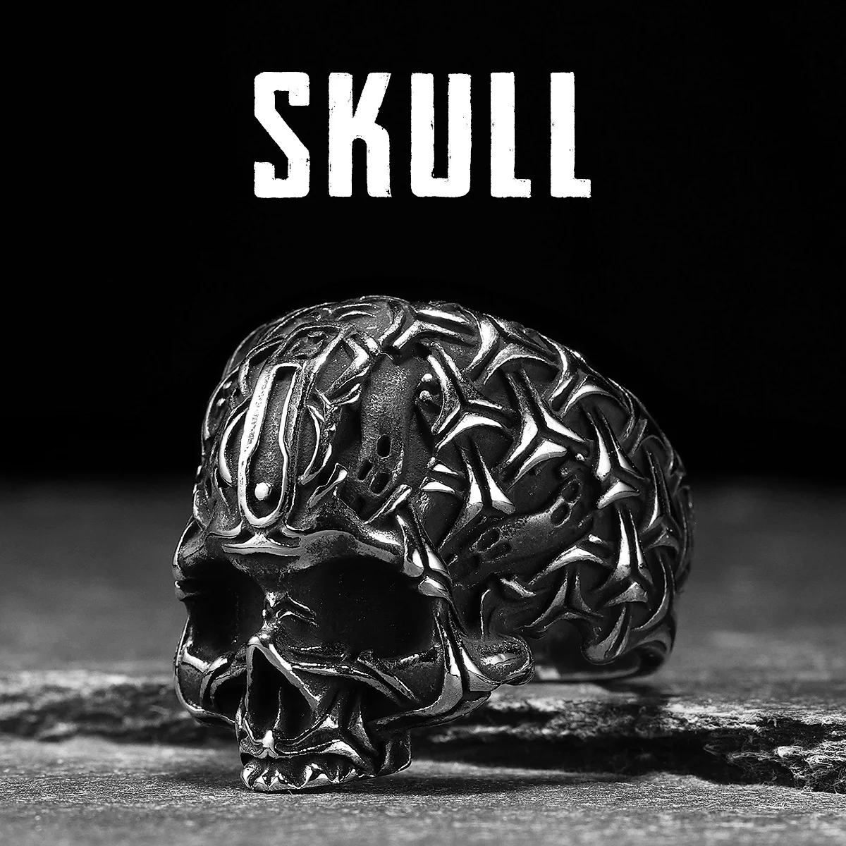 

Weave Skull Men Rings Stainless Steel Women Jewelry Punk Rock Vintage Black Gothic Aesthetic Fashion Accessories Gift Wholesale