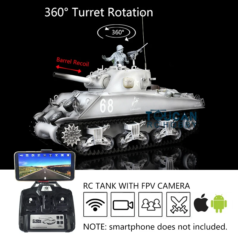 

Henglong Upgraded Ver 1/16 Snow 7.0 M4A3 Sherman FPV RC Tank 3898 360° Turret Barrel Recoil IR Combat Smoke Effect TH17699-SMT7