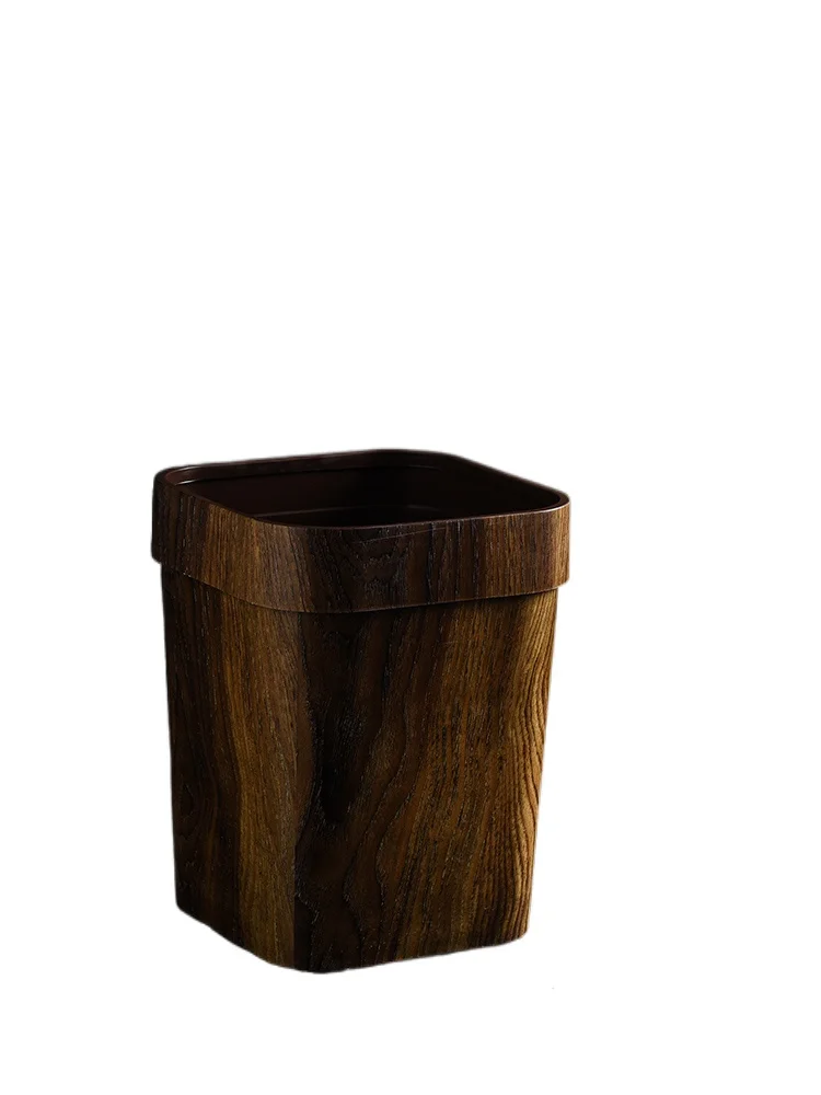 Chinese Style Retro Faux Wood Trash Can Living Room Home Large Capacity Hotel Toilet Hotel Creative Trash