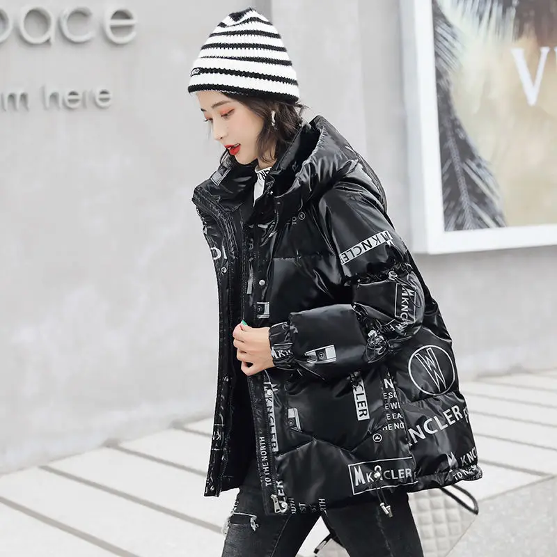 Down Thick Down Jacket for Women 2022 New Hooded Loose Oversize Printed Winter Clothes for Women Coat White Duck Down