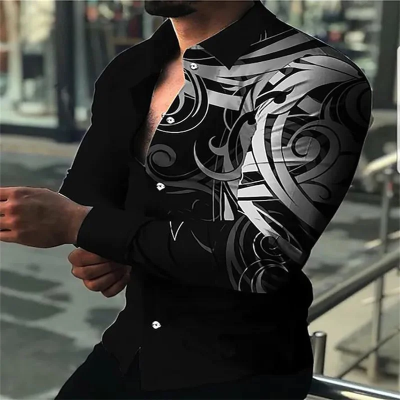 

New Style Retro Shirt Men's Casual Shirt Stripes Printed Long Sleeved Tops Men's Clothing Prom Cardigan Shirts S-4XL