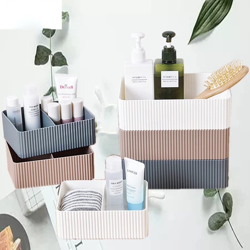 

YMCY Plastic Home Office Bathroom Storage Box Grid Desktop Sundries Storage Box Makeup Organizer Cosmetic Closet Bin Case