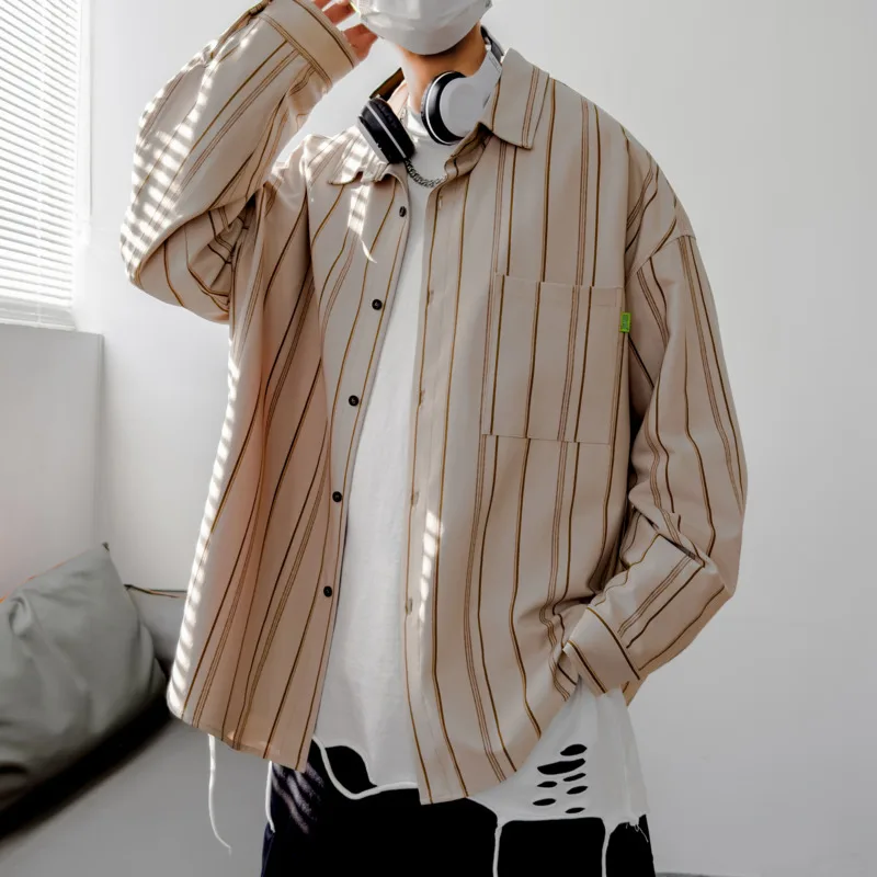 

Рубашка мужская в полоску, с длинным рукавом, в Корейском стиле