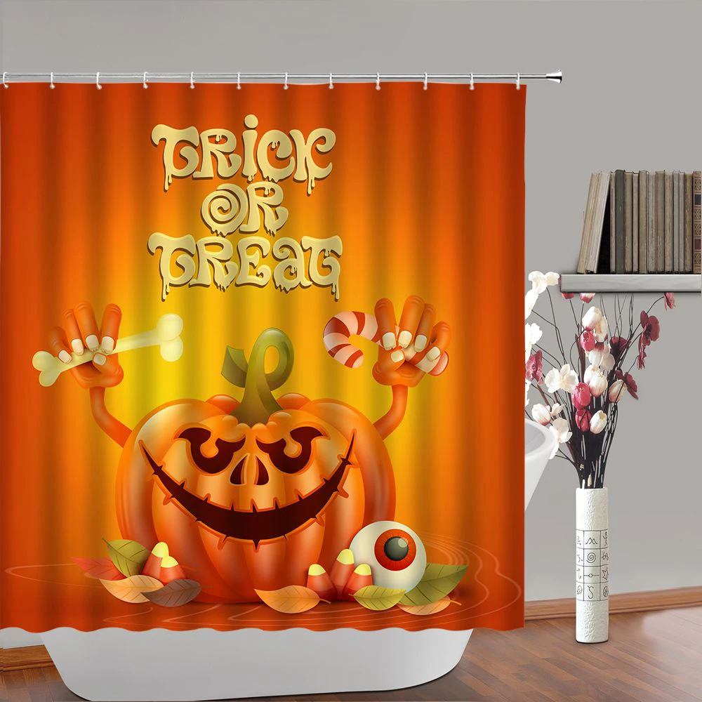 

Занавеска для душа с принтом в виде тыквы и летучей мыши