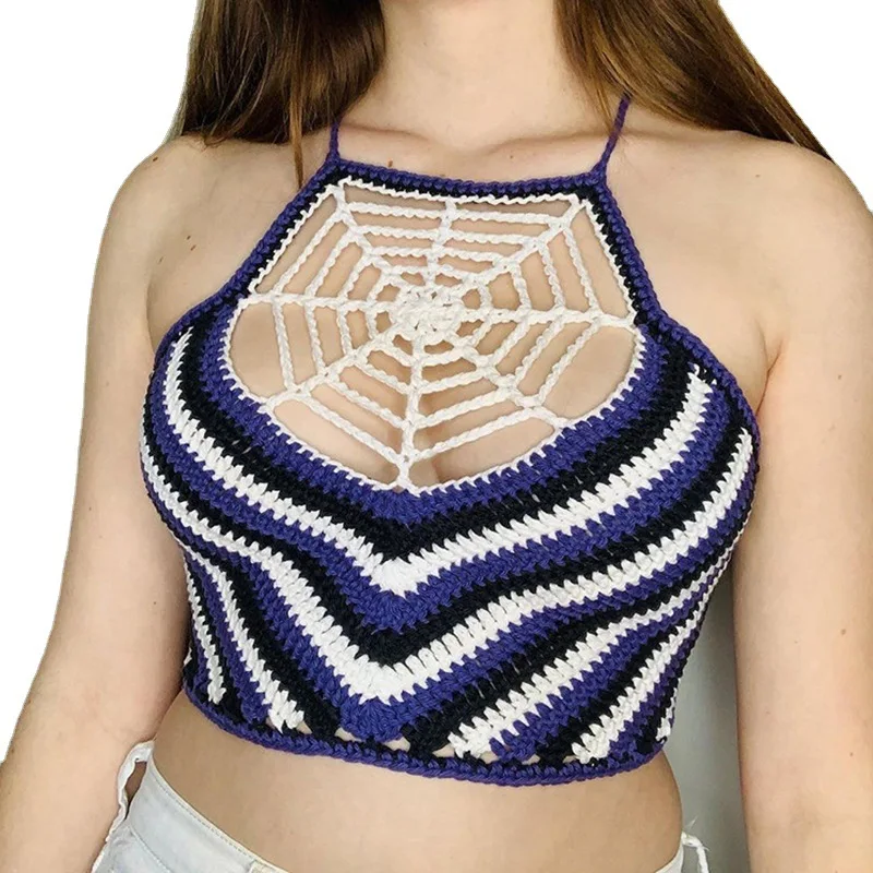 INSMIRCOGIRL Темный контрастный цвет Паук Паутина вязаный полосатый жилет с