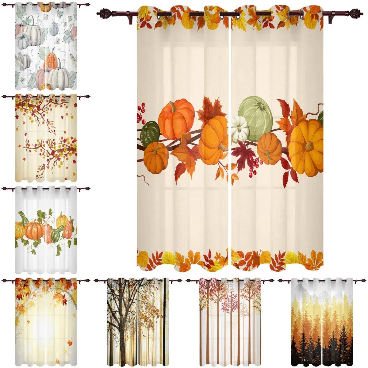 

Modern Curtains Autumn Pumpkin Maple Leaf Baby Room Bedroom Creative Curtains Kitchen Living Room Terrace Valance Curtains