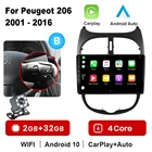 Автомагнитола для Peugeot 206 2001-2008, 2 din, android, GPS, Wi-Fi
