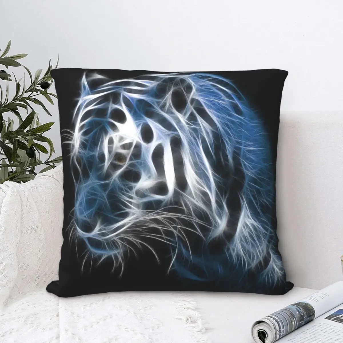 

White Tiger Polyester Cushion Cover Various Animal Sofa Chair Decorative Washable Pillow Cover