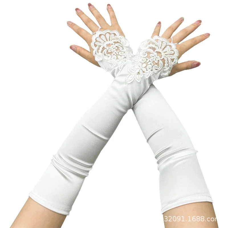 Женские Эластичные атласные перчатки с лепестками для косплея Хэллоуина ужина