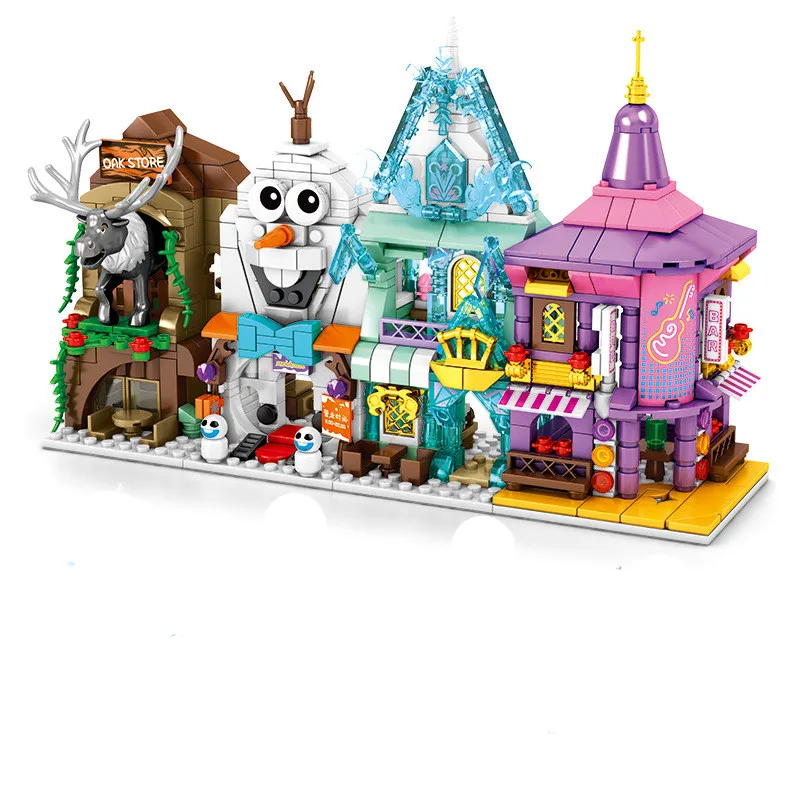 

Disney Mini City Street View Mickey Minnie Store Bricks Frozen Princess Dream Castle Assembled Building Blocks Gift For Girls