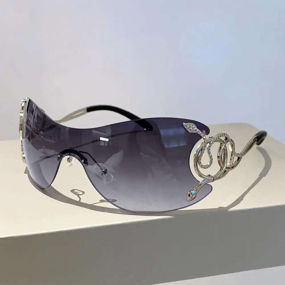 

1Pc Fashion Y2k Rimless Sunglasses Women Stylish Monoblock Gradient Outdoor Shades Trendy Brand Snake Metal Legs Eyewear Goggles