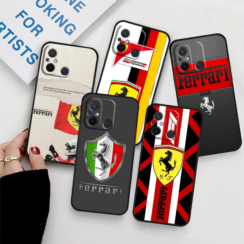 

Luxury Ferrari Red Car For Xiaomi Redmi 12C 11 A1 Plus 10 10X 9T 9C 9C 8 7 6 4G 5G Silicone TPU Soft Black Phone Case Coque Capa
