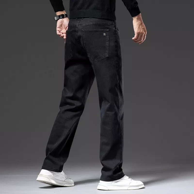 2022New Style Autumn and Winter Men's Plain Black Straight-leg Jeans Business Fashion Stretch Loose Denim Pants Male Brand