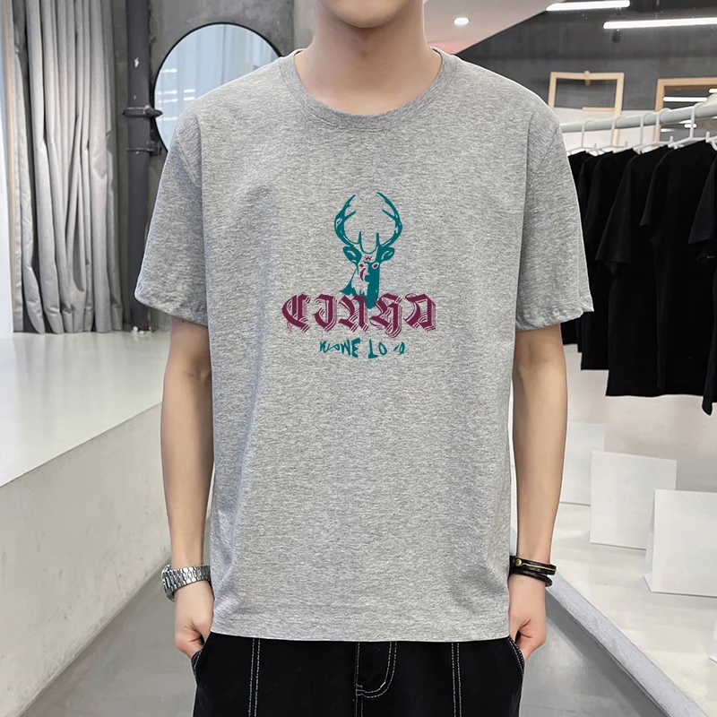 

Real shot cotton short sleeve t-shirt men's summer new fashion brand trend Top Casual bottomed shirt with half sleeve inside