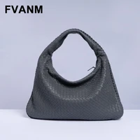 luxury large capacity womens authentic leather weave simple fashion portable croissant high quality casual temperament shoulder