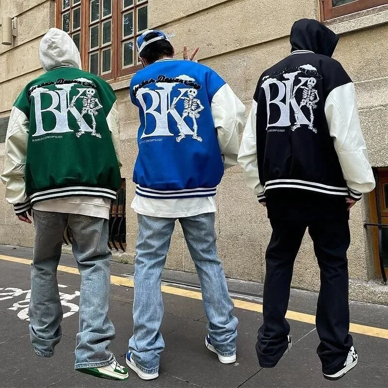 

Men American baseball uniform high street embroidery stitching y2k retro jacket hip hop loose tide brand couple vibe style coat