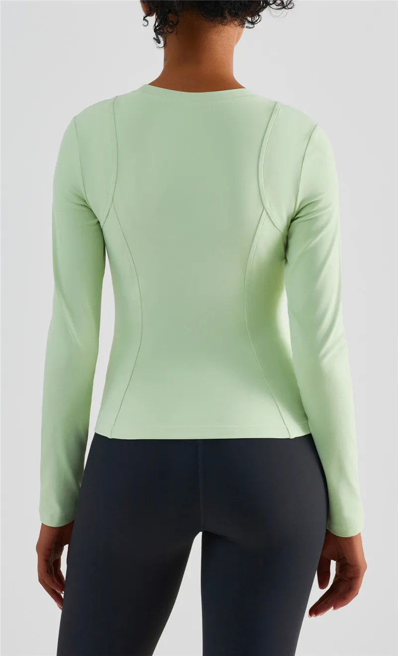 Solid Color Crew Neck Women Fitness Long Sleeve Yoga Shirt  Slim Fit Quick-drying Sport Top Yoga Shirt Gym Comprehensive Trainin