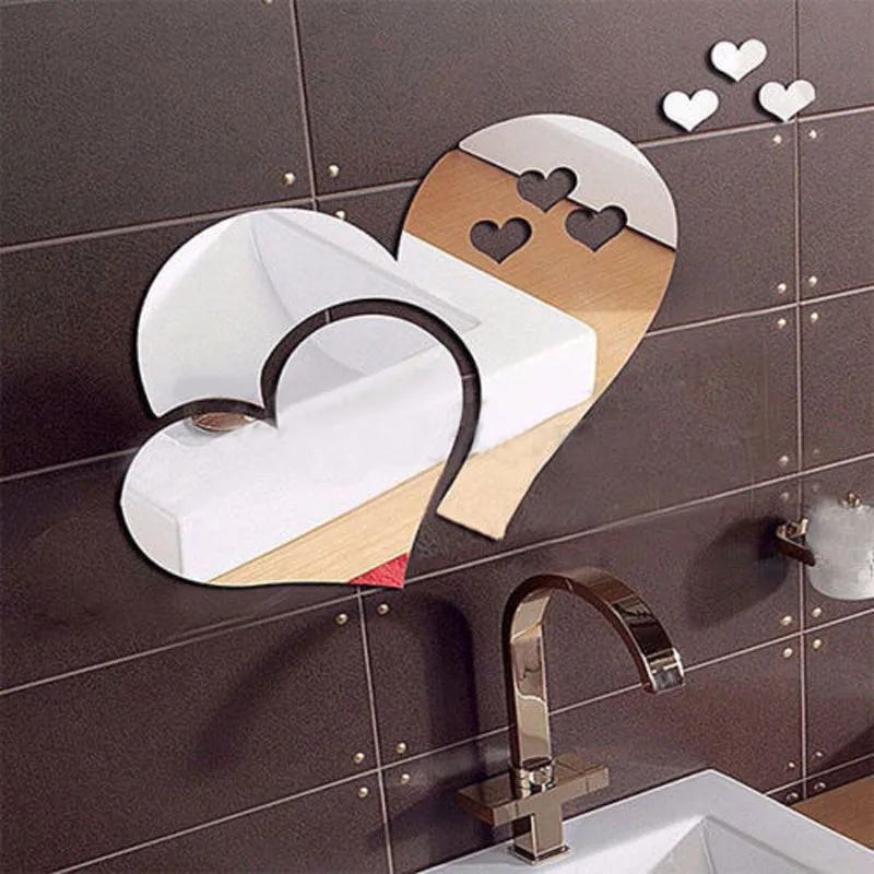

2pcs Removable Mirror Heart Shape Sticker Self Adhesive Art Decor Wall Stickers Vinyl Art Home Decoration Wall Stickers