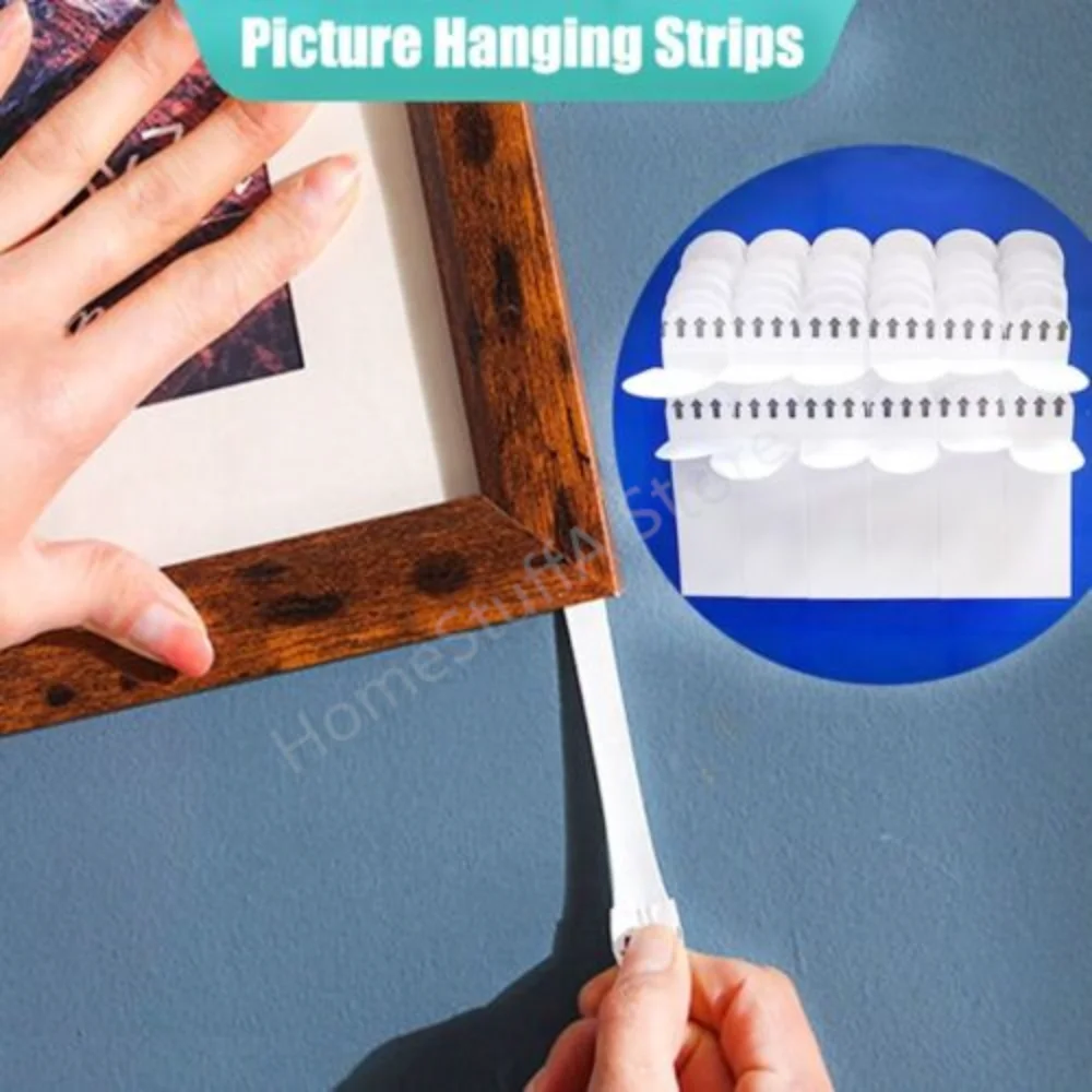 

12set White Tape Damage Free Picture&Frame Handling Strips Sticker Magic Hook Value Pack Picture Handling Strips for Home Decor