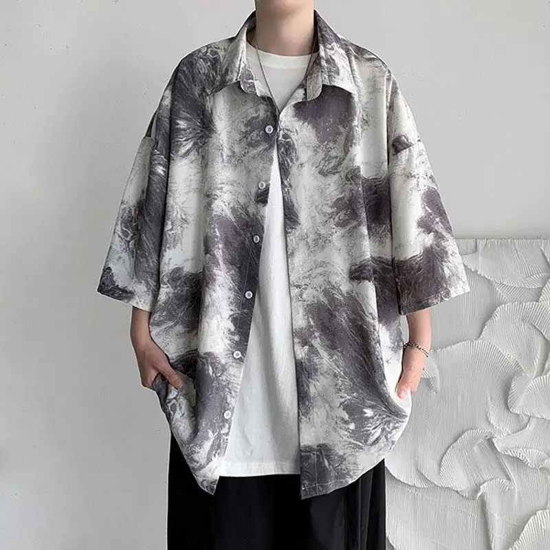 

YASUGUOJI Mens Fashion Graffiti Loose Hawaiian Shirt 2022 Summer Sunscreen Clothes Floral Printing Shirts Men Camisa Masculina
