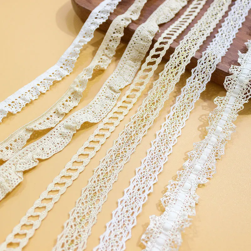 

Wholesale 20Yd/lot Cotton Thread Elastic Design Lace Beige Handmade Cotton