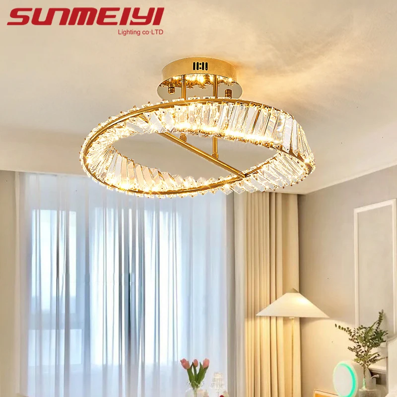 Luxury K9 Crystal Ceiling Lamps Stainless Steel LED Dimmable Lights For Bedroom Dining Living Room Decor светильник потолочный