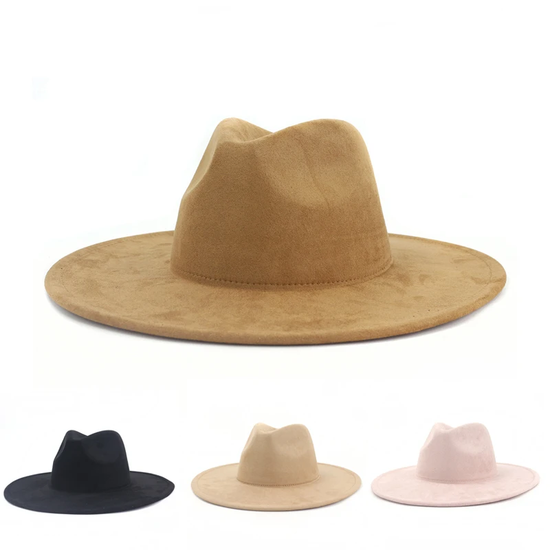

Шляпа с широкой полями для мужчин и женщин, однотонная замшевая шляпа в форме сердца персикового цвета, Федора 9,5 см