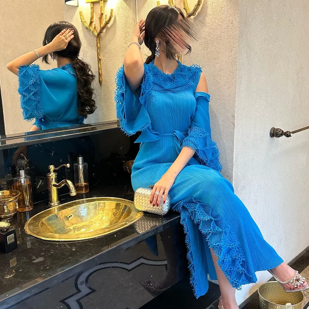 

Serendipit Summer Ankle-Length Trumpet Formal Occasion Elegant Appliques O-Neck Evening Dress Party Dress for Charming Women