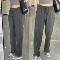 fashion retro loose jogging pants wide leg sports pants womens trousers gray high waist hip hop sports streetwear casual pants