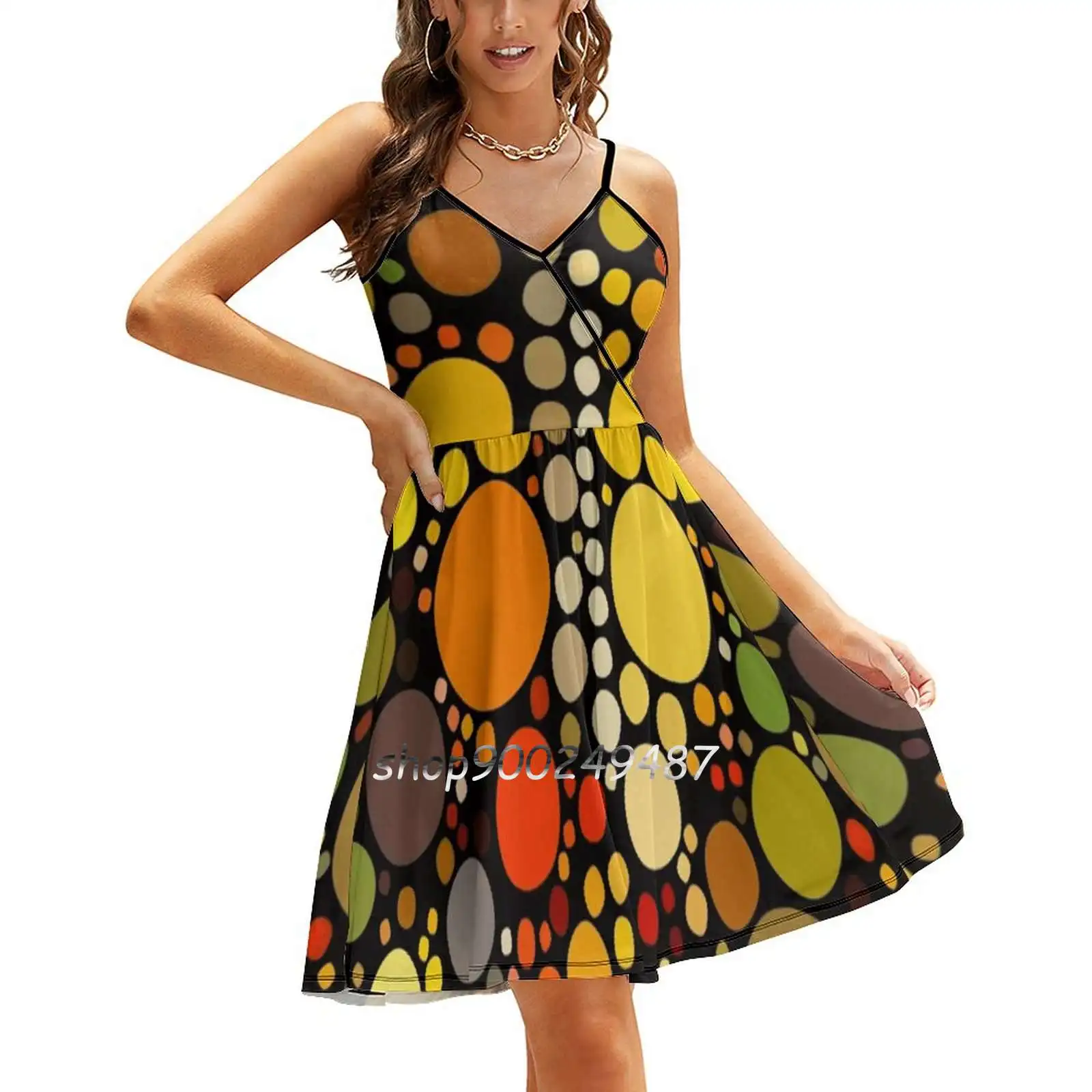 

Модное осеннее платье в хипстерском стиле, коричневое, зеленое, оранжевое платье на бретельках, женские летние платья с принтом и поясом в г...