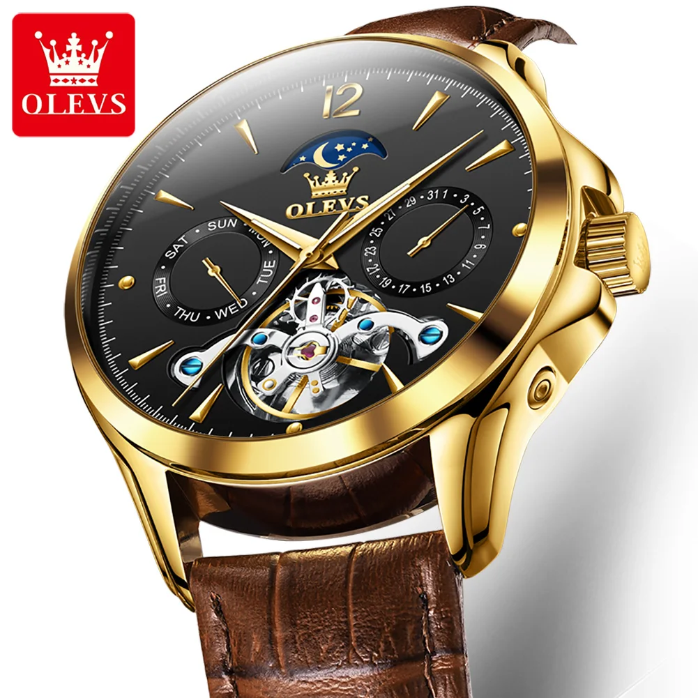 Enlarge OLEVS Top Brand Men's Watch with Luminous Moon Phase Mechanical Wirstwatches Luxury Tourbillon Automatic Watches Male Relogio