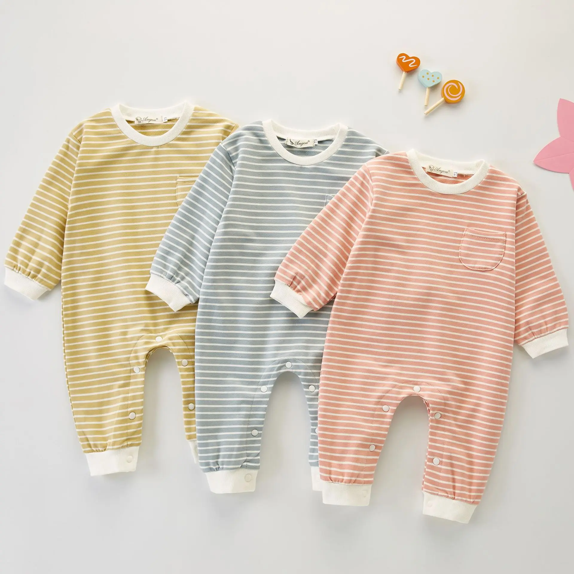 

KOKI Baby Romper Striped Long Sleeve Spring Girls Boys Infant Newborn Bodysuit Korean Style Onesies Pure Cotton Toddler Outfit