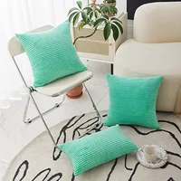 Inyahome Saga Green Decorative Boho Throw Pillow Case in Simple Design Soft Velvet Cushion Covers Embroidered Pattern Sofa Couch