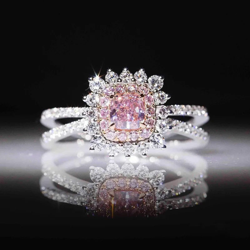 

New Fashion Sapphire Double Erotic Couple Lady Ring Fancy Color Diamond Zircon Silver Plated Party Wedding Engagement Jewelry