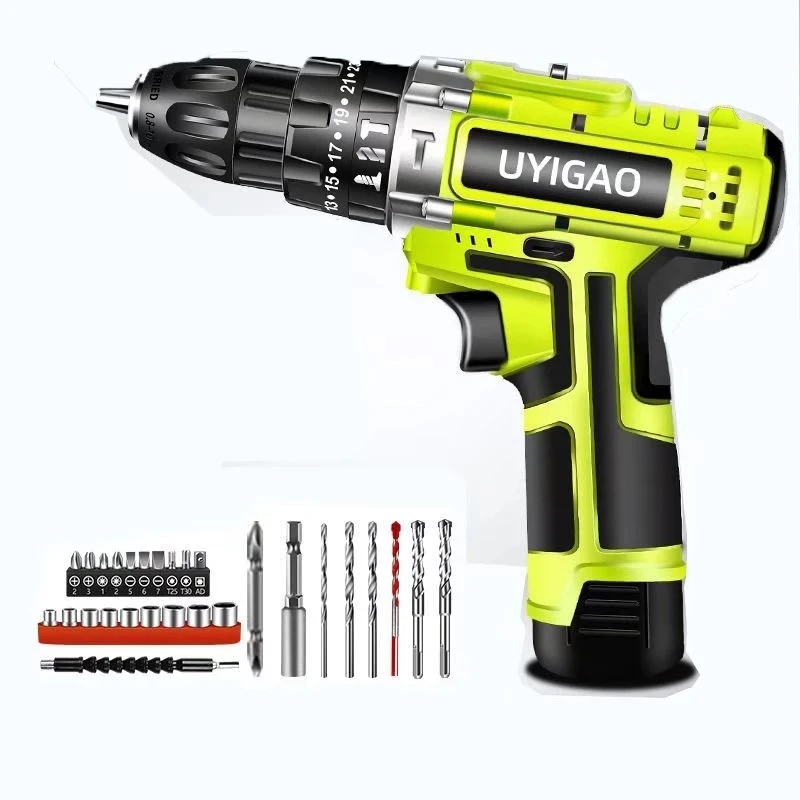 

2023 New 12V rechargeable drill pistol drill 21V multi-function electric screwdriver drill lithium electric drill metal tin logo