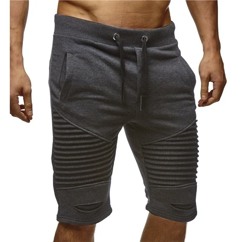 

2021 new fashion personality wrinkle strip design men's casual slim sports shorts