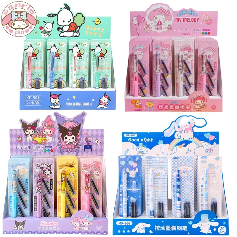 

Sanrio 6/24 шт. мультяшная ручка в коробке Kuromi Melody сменная чернильная сумка Синяя корректирующая ручка для письма для студентов 0,5 офисные канцелярские принадлежности